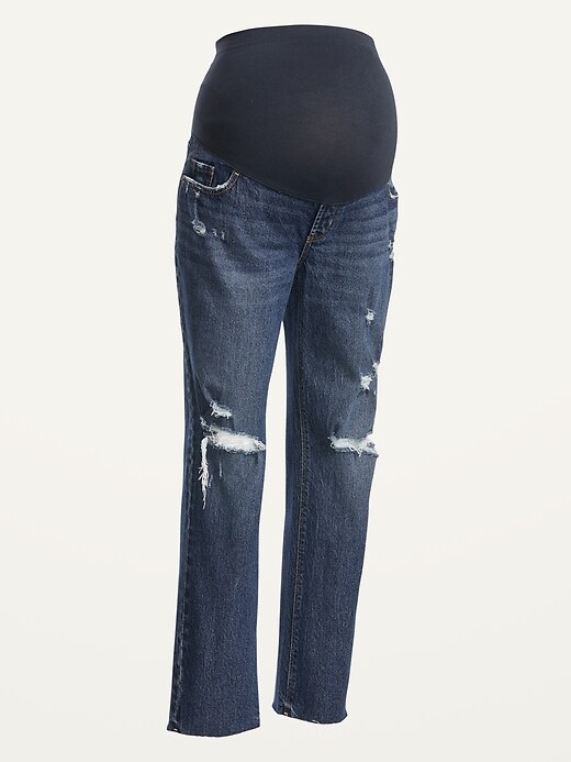 Image number 4 showing, Maternity Full Panel Slouchy Straight Ripped Jeans