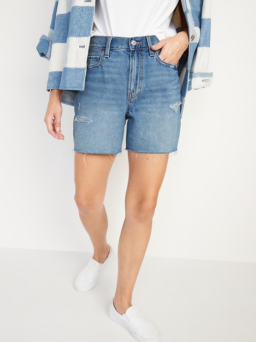 Image number 5 showing, High-Waisted Slouchy Straight Cutoff Jean Shorts for Women -- 5-inch inseam