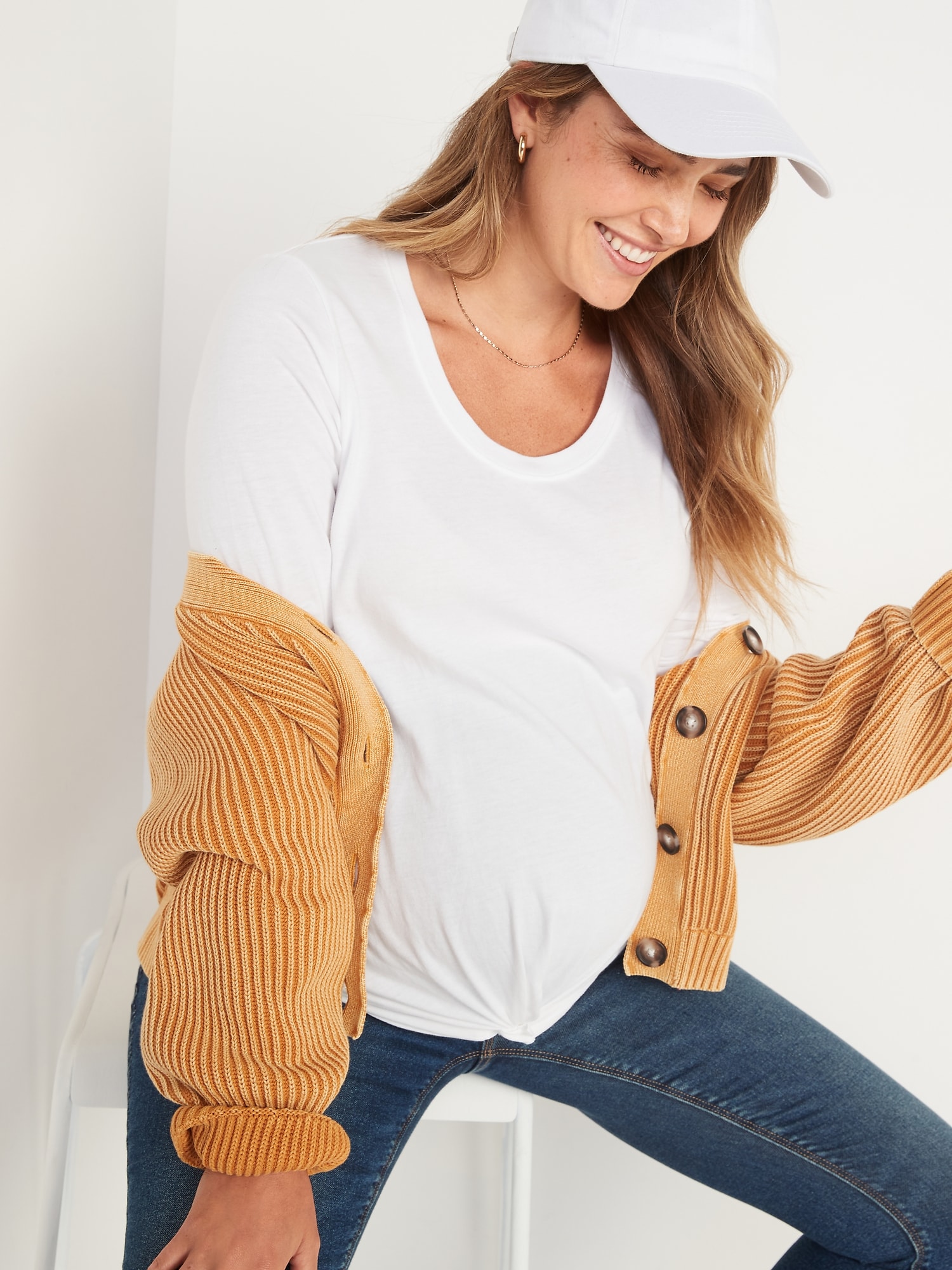 Maternity Long-Sleeve Twist-Front Easy T-Shirt