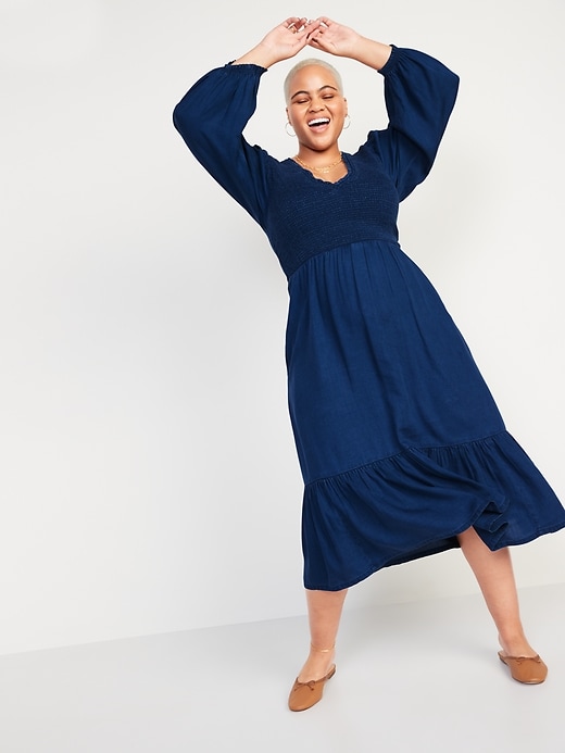 Oldnavy Long-Sleeve Fit & Flare Smocked Midi Dress for Women