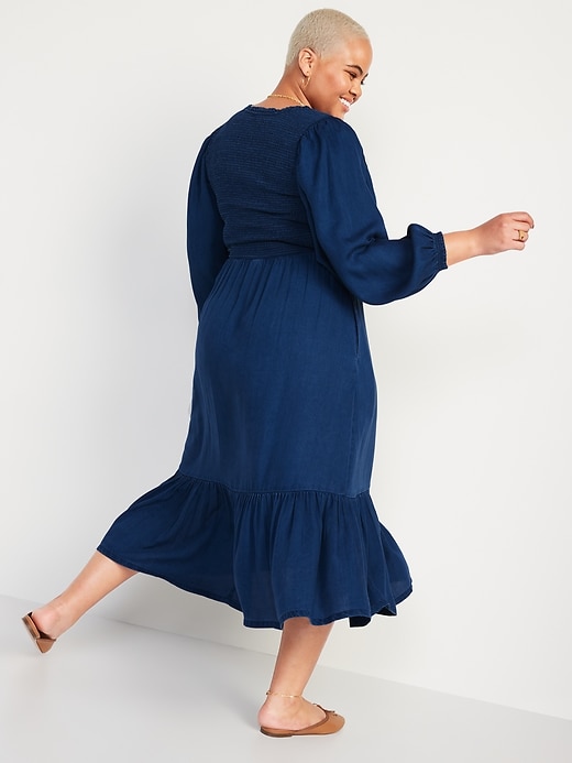 Long-Sleeve Fit & Flare Smocked Midi Dress for Women | Old Navy