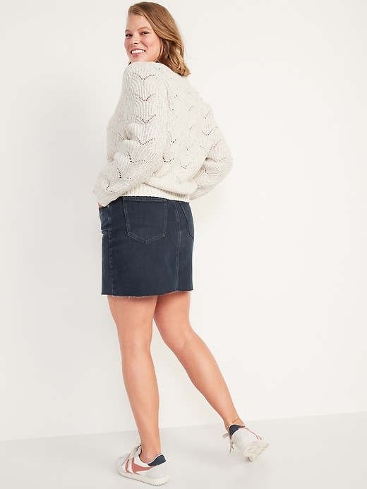 Image number 2 showing, High-Waisted Button-Fly Cut-Off Mini Jean Skirt for Women