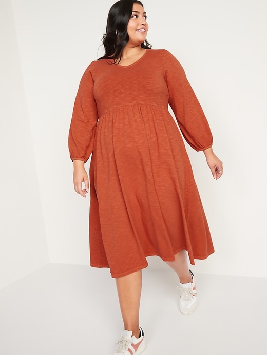 Image number 7 showing, Long-Sleeve Fit & Flare Slub-Knit Midi Dress