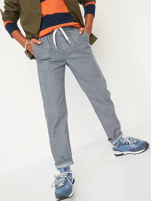 View large product image 1 of 2. Slim Built-In Flex Textured Pull-On Chino Pants for Boys