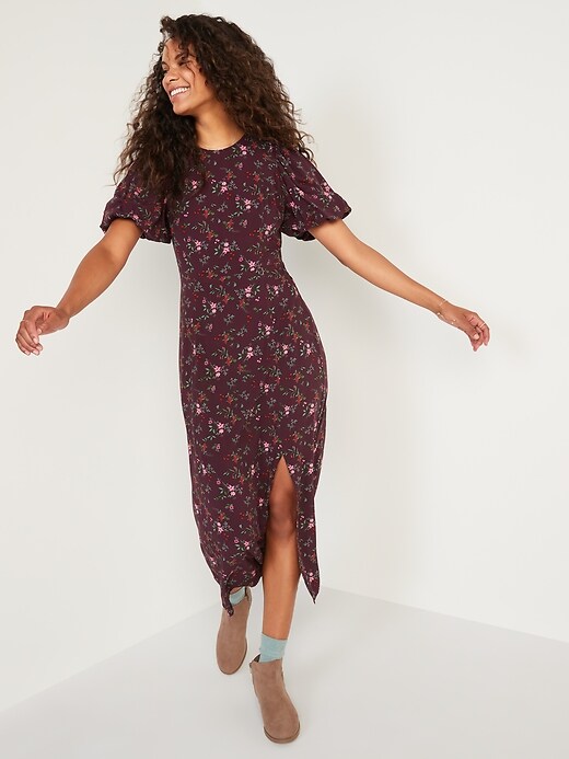 Image number 5 showing, Puff-Sleeve Floral Maxi Shift Dress for Women