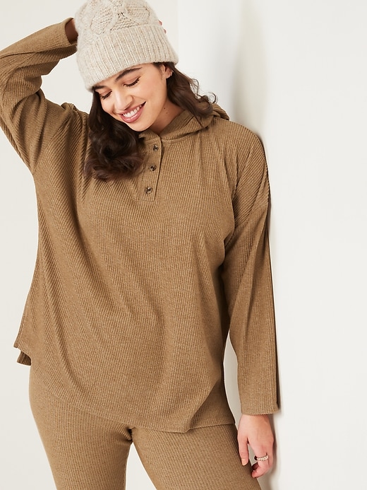 Image number 1 showing, Cozy Oversized Rib-Knit Tunic Hoodie