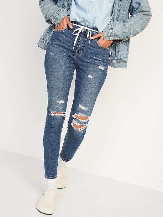 Image number 5 showing, High-Waisted Rockstar Super Skinny Ripped Jeans for Women