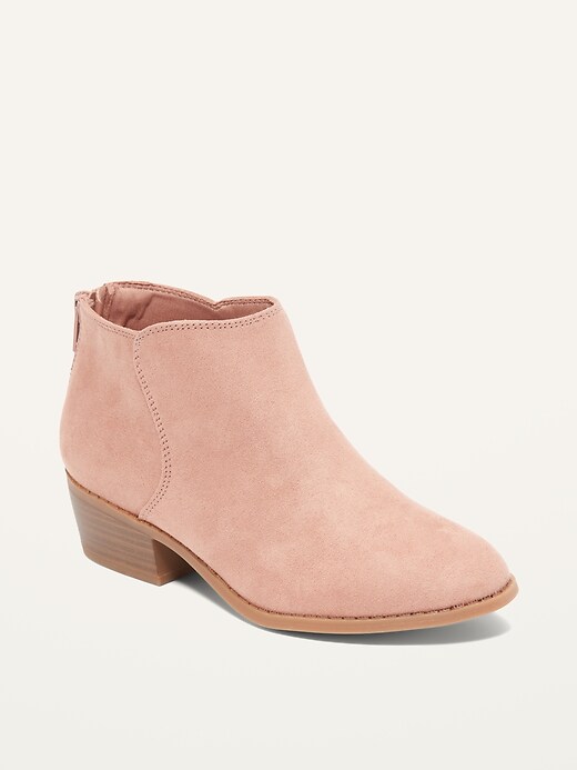 Faux-Suede Back Zipper Ankle Booties for Girls