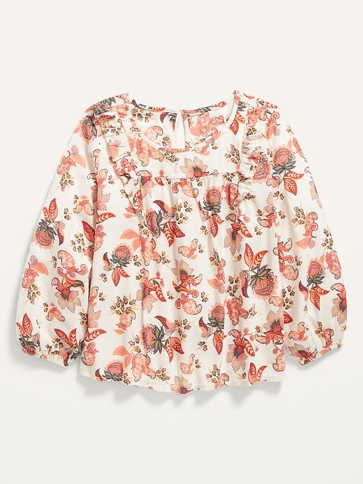 View large product image 1 of 1. Long-Sleeve Ruffle Floral Top for Girls
