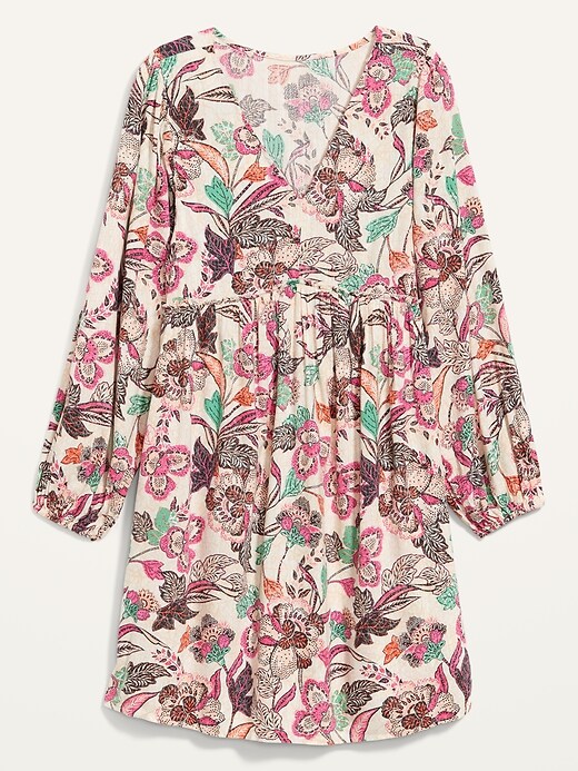 View large product image 2 of 2. Floral-Print V-Neck Long-Sleeve Swing Dress