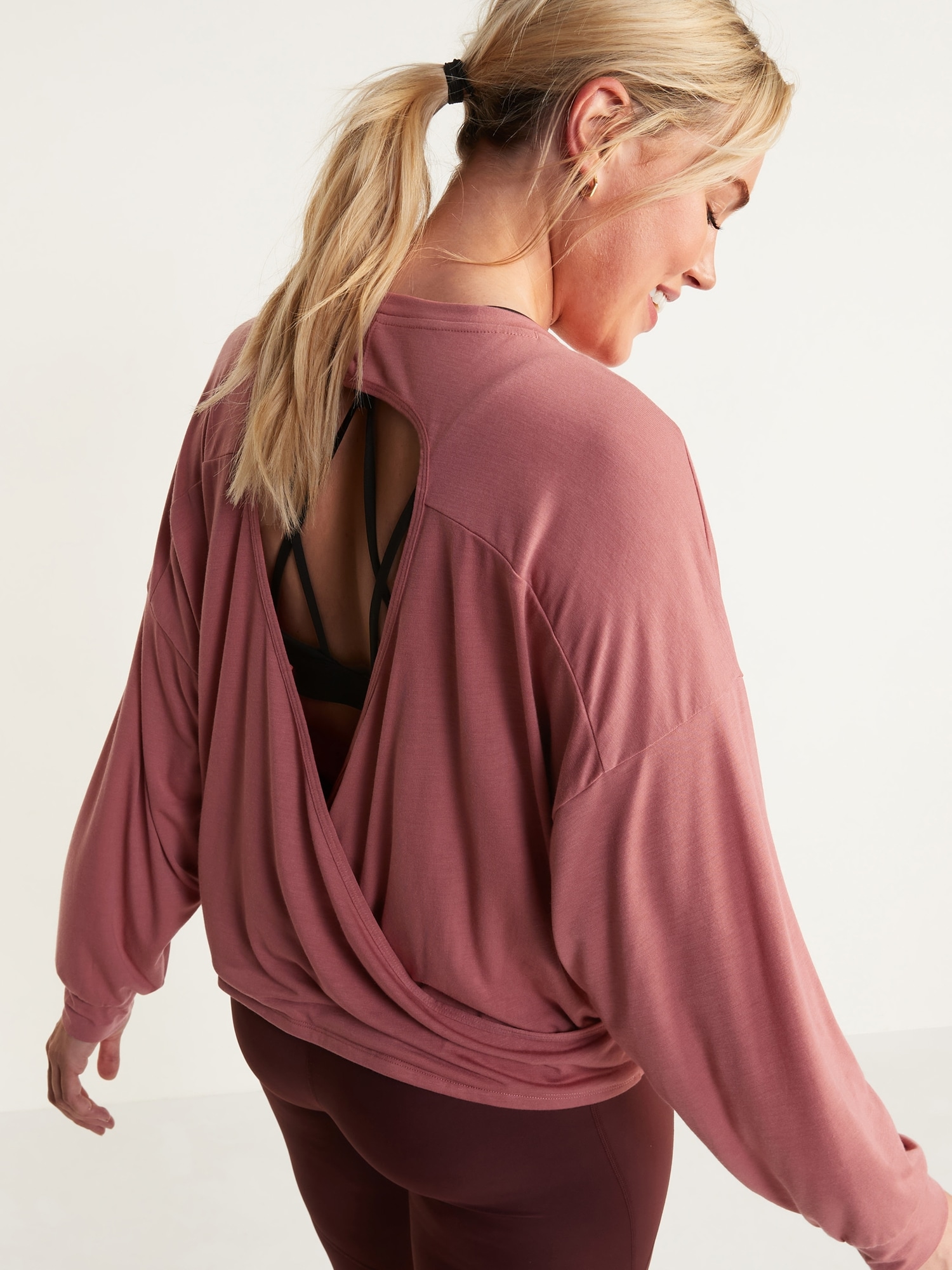 Ultra-Lite Long-Sleeve Cutout Wrap-Back Top