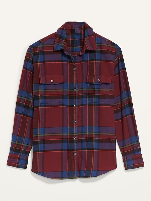 Image number 4 showing, Oversized Plaid Flannel Boyfriend Tunic Shirt for Women