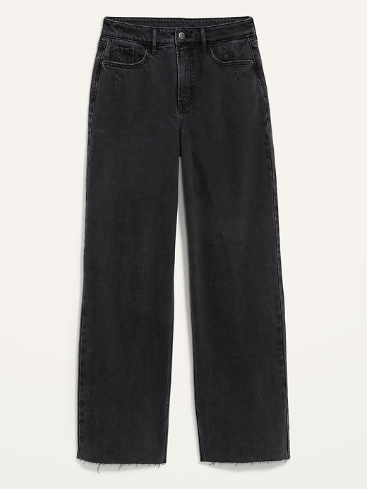 Image number 4 showing, Extra High-Waisted Black-Wash Cut-Off Wide-Leg Jeans