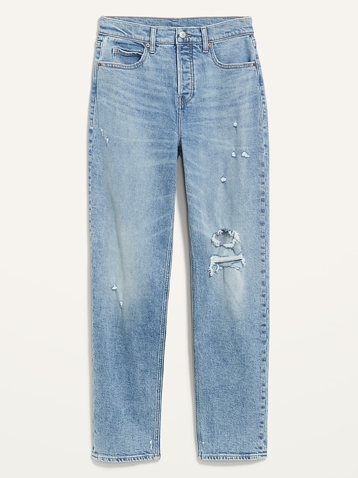 Image number 4 showing, Extra High-Waisted Button-Fly Sky Hi Straight Light-Wash Ripped Jeans for Women