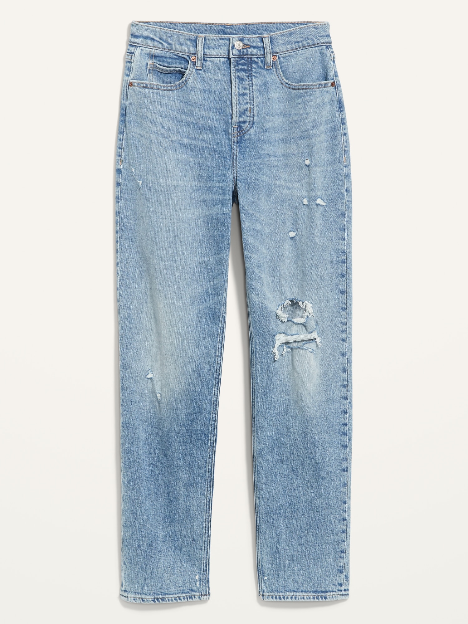 Extra High-Waisted Button-Fly Sky-Hi Straight Ripped Jeans for Women