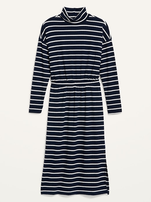 Image number 4 showing, Long-Sleeve Waist-Defined Rib-Knit Striped Midi Sweater Dress