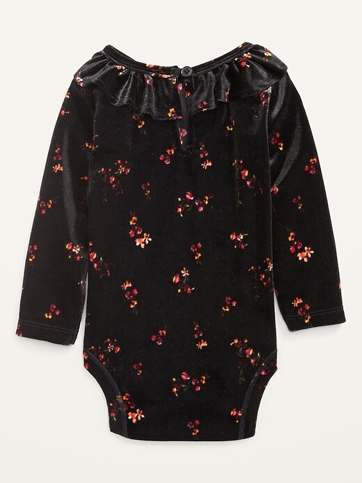 Velvet Ruffled Floral-Print Bodysuit for Baby