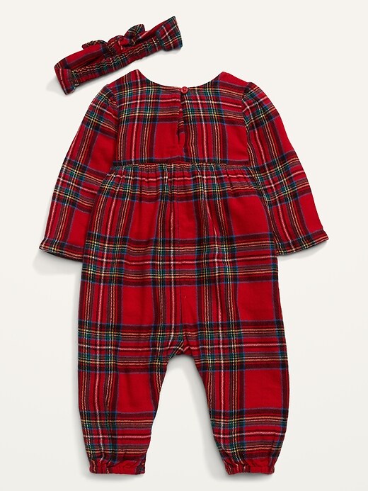 View large product image 2 of 3. Smocked Plaid Flannel Jumpsuit & Headband Set for Baby