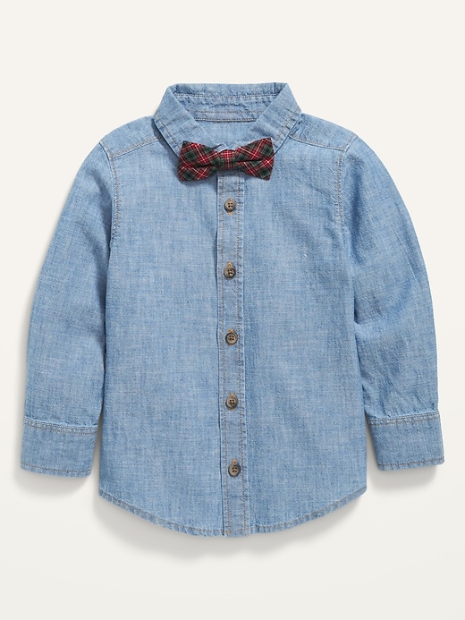 View large product image 1 of 3. Chambray Dress Shirt & Plaid Bow-Tie Set for Baby