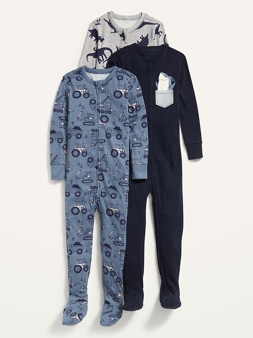 View large product image 1 of 1. Unisex 2-Way-Zip Snug-Fit Footie One-Piece Pajamas 3-Pack for Toddler & Baby