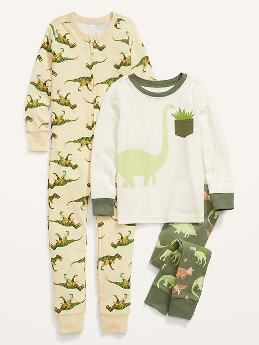 View large product image 1 of 2. Unisex Dinosaur Graphic 3-Piece Pajama Set for Toddler & Baby