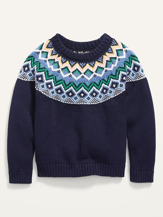 View large product image 1 of 2. Cozy Fair Isle Crew-Neck Sweater for Toddler Girls