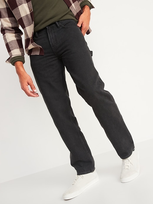 Image number 1 showing, Loose Rigid Non-Stretch Black Carpenter Jeans