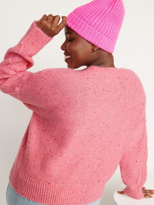 Image number 8 showing, Speckled Cable-Knit Popcorn Sweater for Women