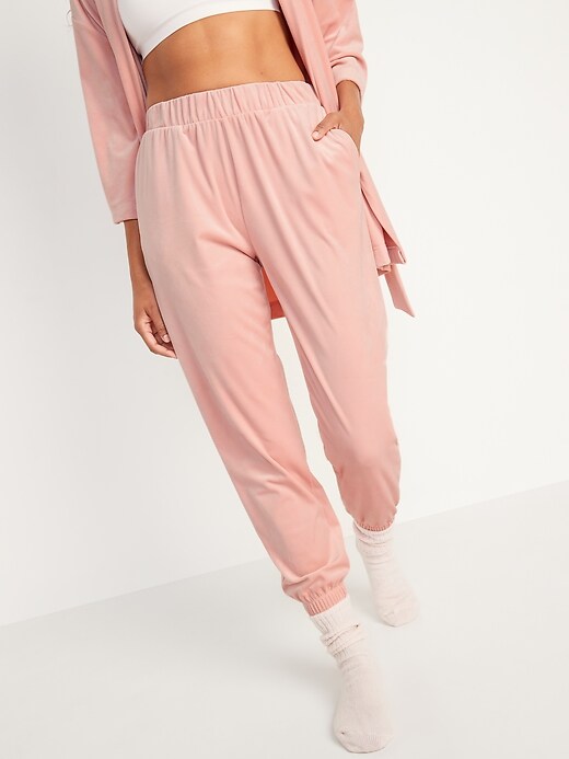 Image number 5 showing, High-Waisted Luxe Velvet Jogger Sweatpants for Women