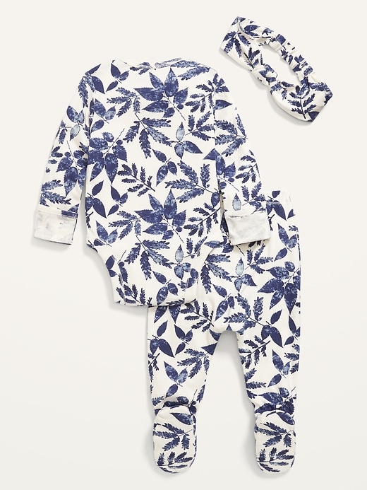 View large product image 2 of 2. Printed Cotton-Knit Bodysuit, Footed Pants & Headband 3-Piece Set for Baby