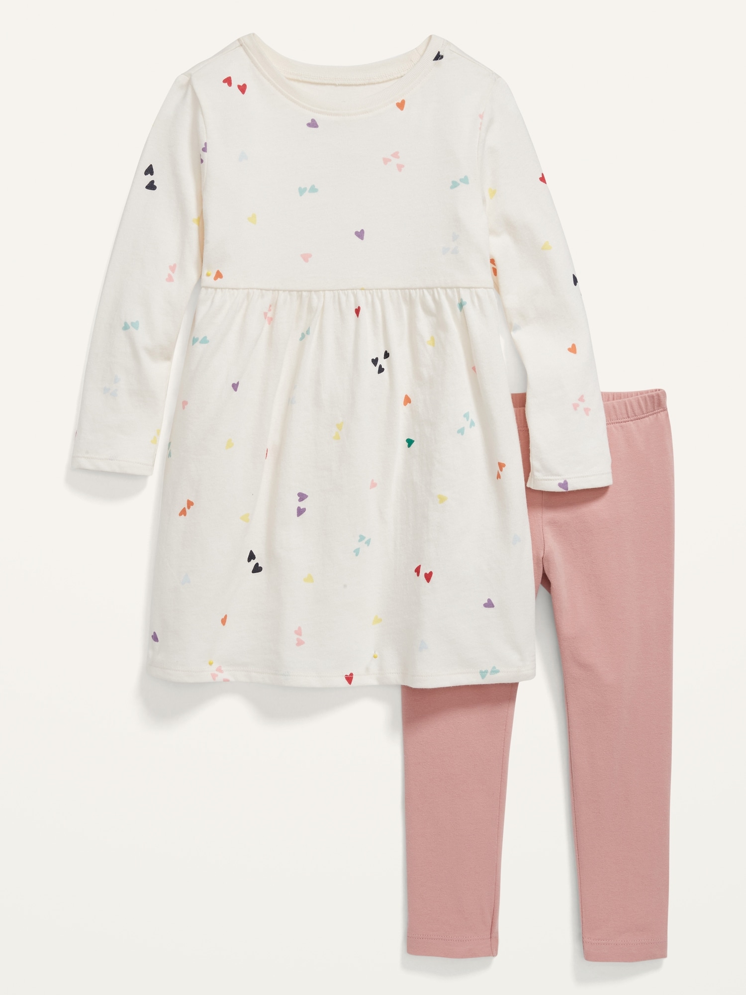 Long-Sleeve Printed Dress and Solid Leggings Set for Toddler Girls