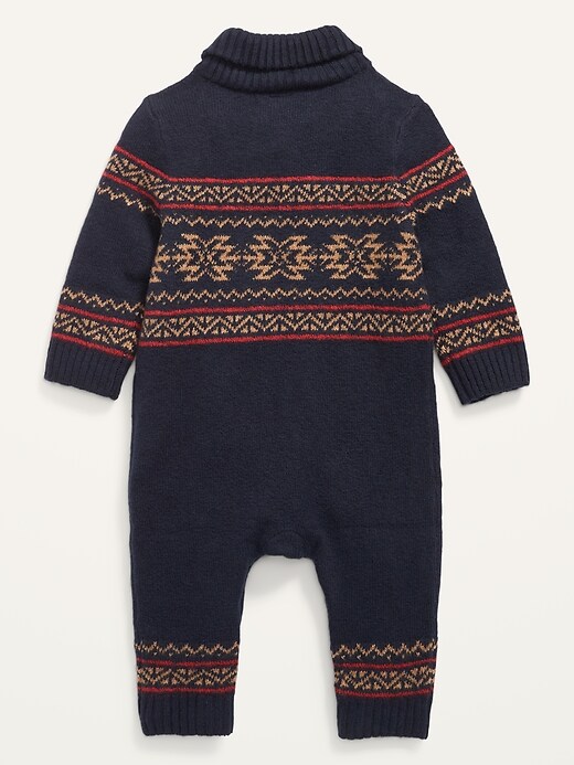 View large product image 2 of 2. Unisex Fair Isle Shawl-Collar Sweater-Knit One-Piece for Baby