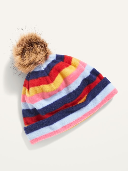 View large product image 1 of 1. Cozy Micro Fleece Faux-Fur Pom-Pom Beanie for Girls