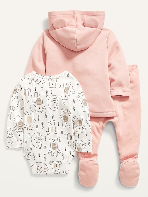View large product image 2 of 3. Unisex Bear Critter Hoodie, Footed Pants & Bodysuit 3-Piece Set for Baby