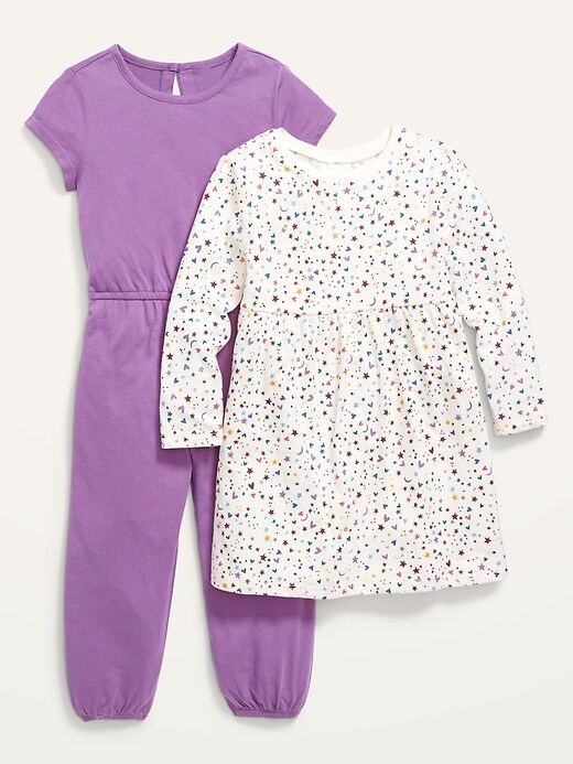 View large product image 1 of 2. Long-Sleeve Dress & Jumpsuit Set for Toddler Girls