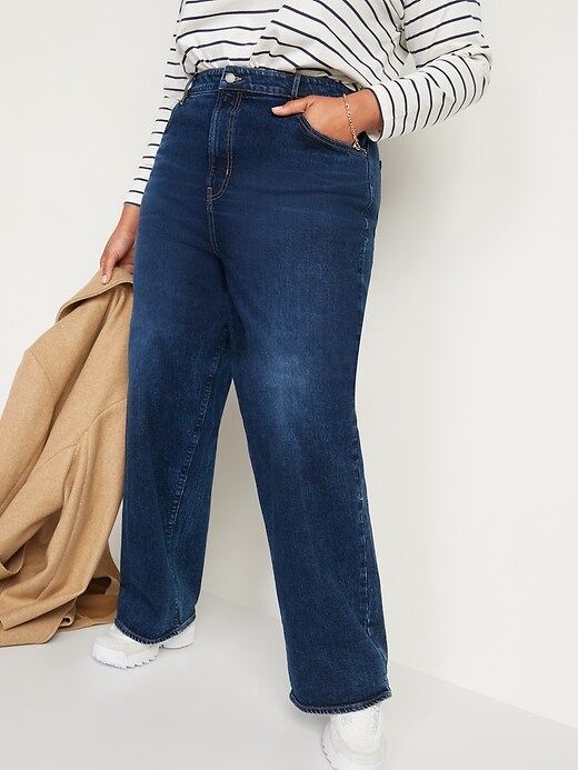 Image number 7 showing, Extra High-Waisted Dark-Wash Wide-Leg Jeans