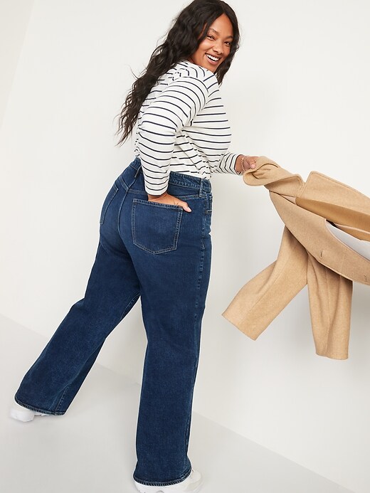 Image number 8 showing, Extra High-Waisted Dark-Wash Wide-Leg Jeans