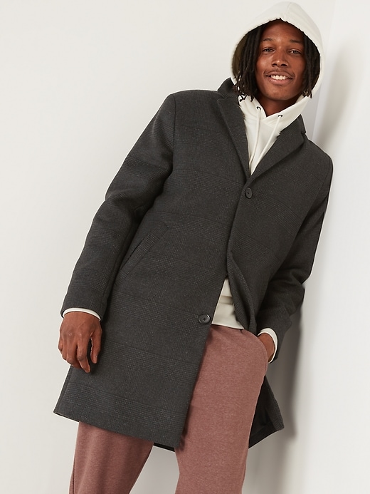 Image number 1 showing, Oversized Soft-Brushed Patterned Topcoat for Men