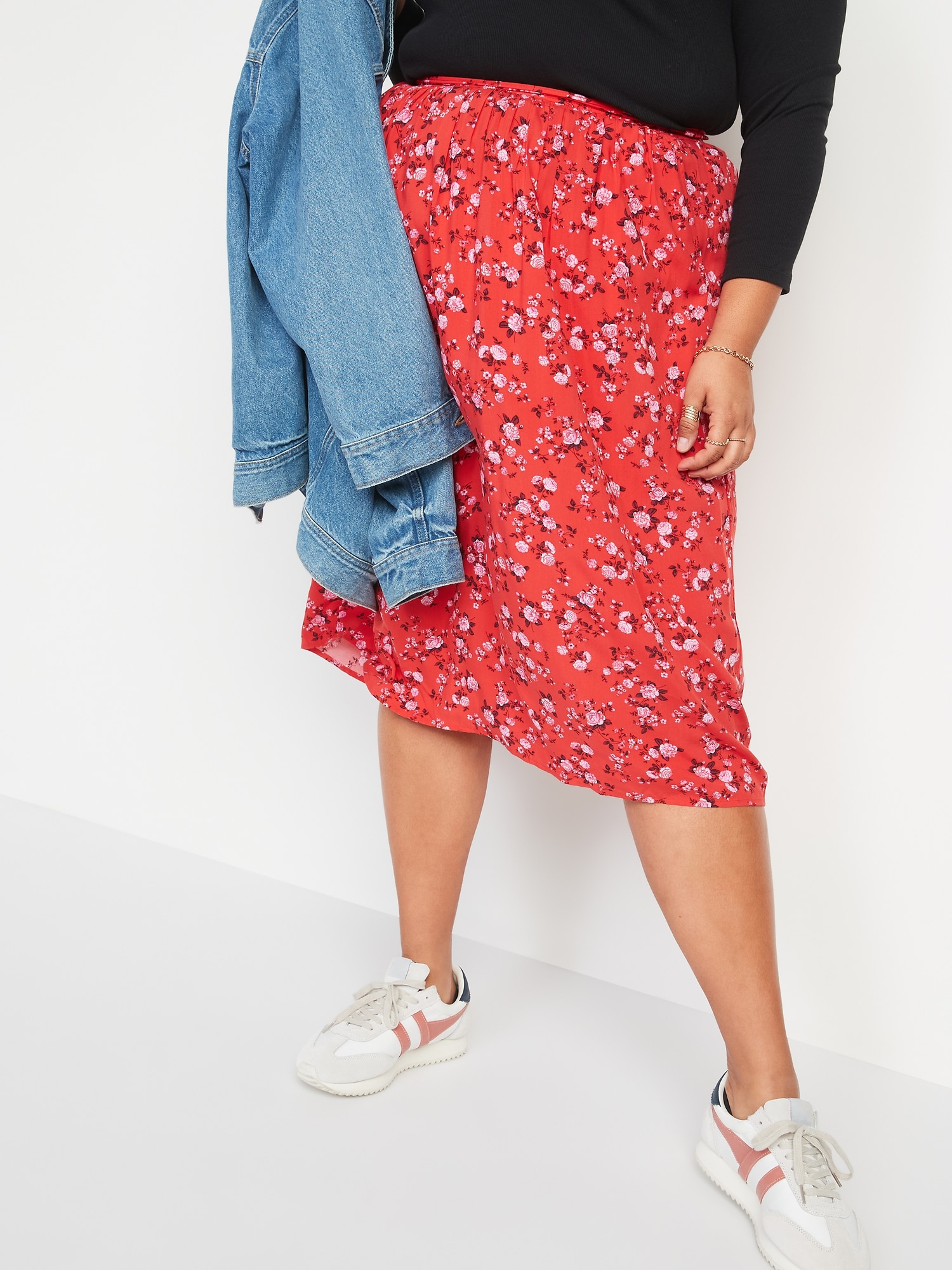 High Waisted Floral Print Midi Swing Skirt Old Navy 8726