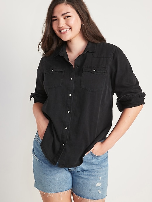 Image number 1 showing, Black Western Jean Shirt for Women