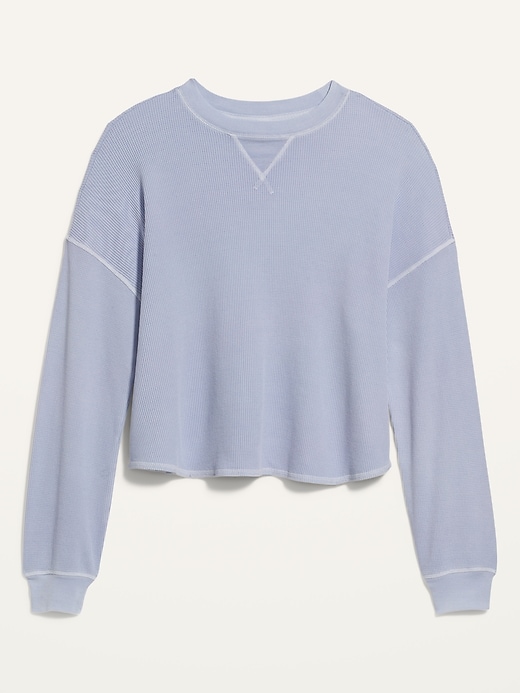 Image number 4 showing, Long-Sleeve Loose Cropped Waffle-Knit Easy T-Shirt for Women