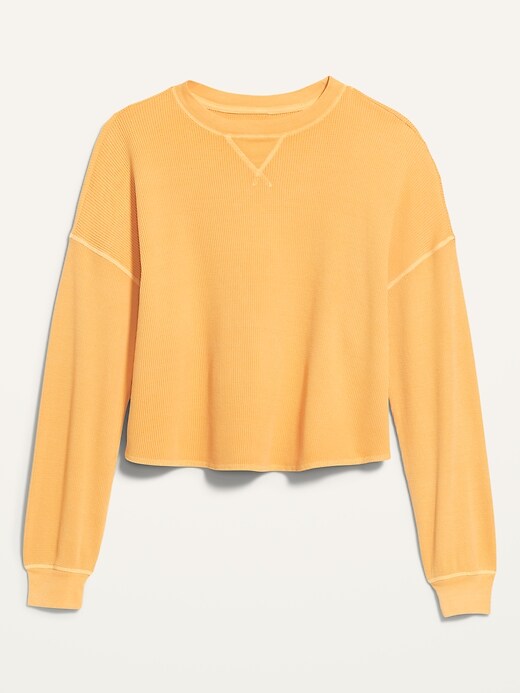 Image number 4 showing, Long-Sleeve Cropped Waffle-Knit Easy T-Shirt for Women