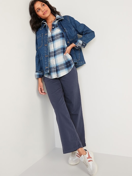 Image number 3 showing, Oversized Plaid Flannel Boyfriend Tunic Shirt for Women