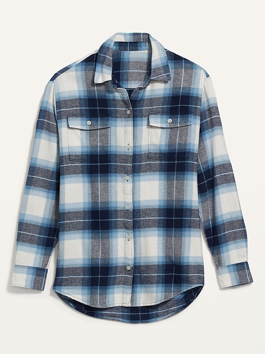 Image number 4 showing, Oversized Plaid Flannel Boyfriend Tunic Shirt for Women