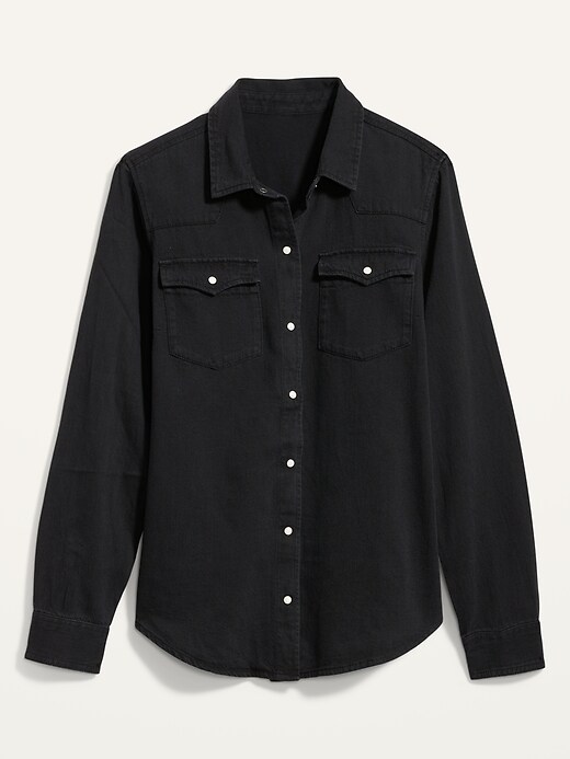 Image number 4 showing, Black Western Jean Shirt for Women
