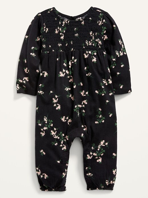 Smocked Floral-Print One-Piece for Baby