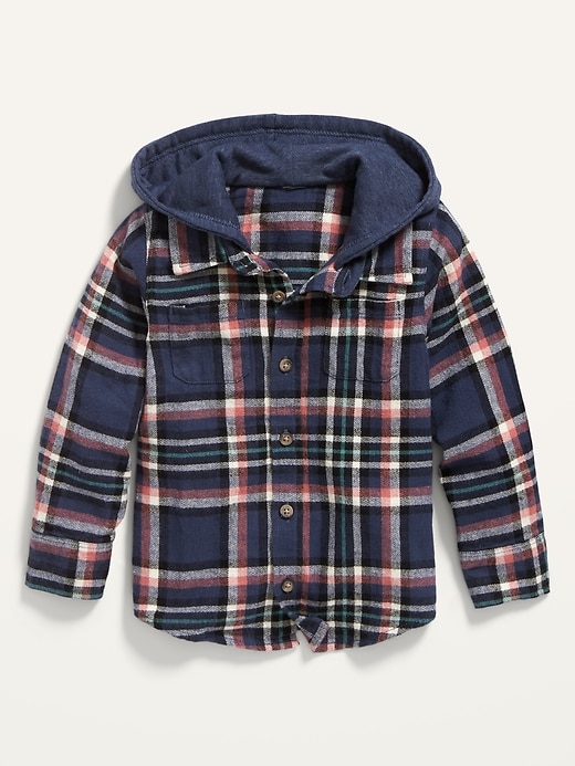 Old Navy Unisex 2-in-1 Hooded Plaid Flannel Shirt for Toddler. 1