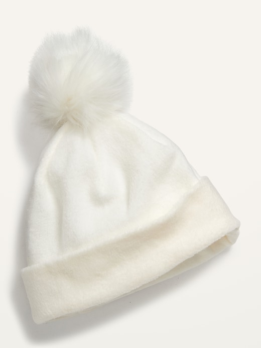 View large product image 1 of 1. Cozy Micro Fleece Faux-Fur Pom-Pom Beanie for Girls