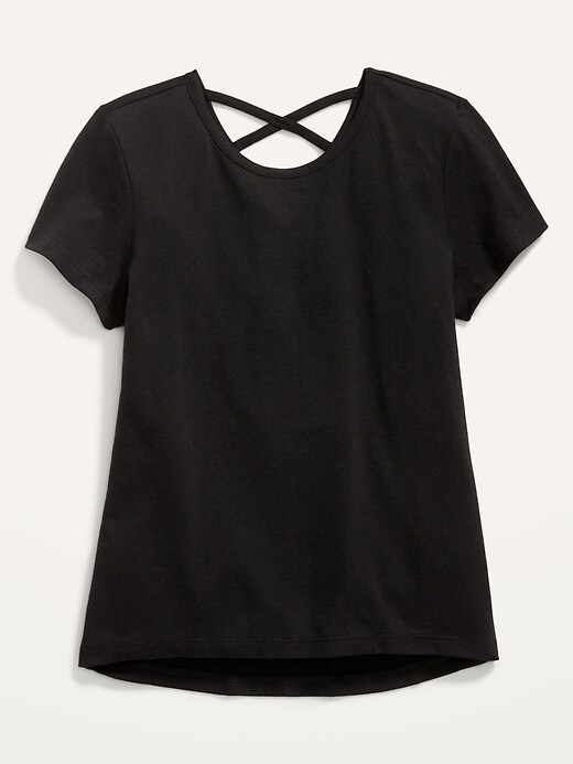 View large product image 1 of 2. Short-Sleeve Softest Lattice-Back T-Shirt for Girls