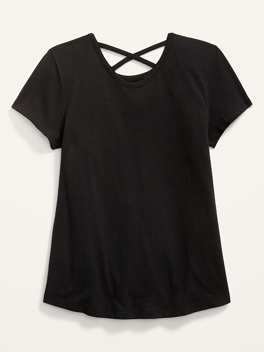 View large product image 2 of 2. Short-Sleeve Softest Lattice-Back T-Shirt for Girls